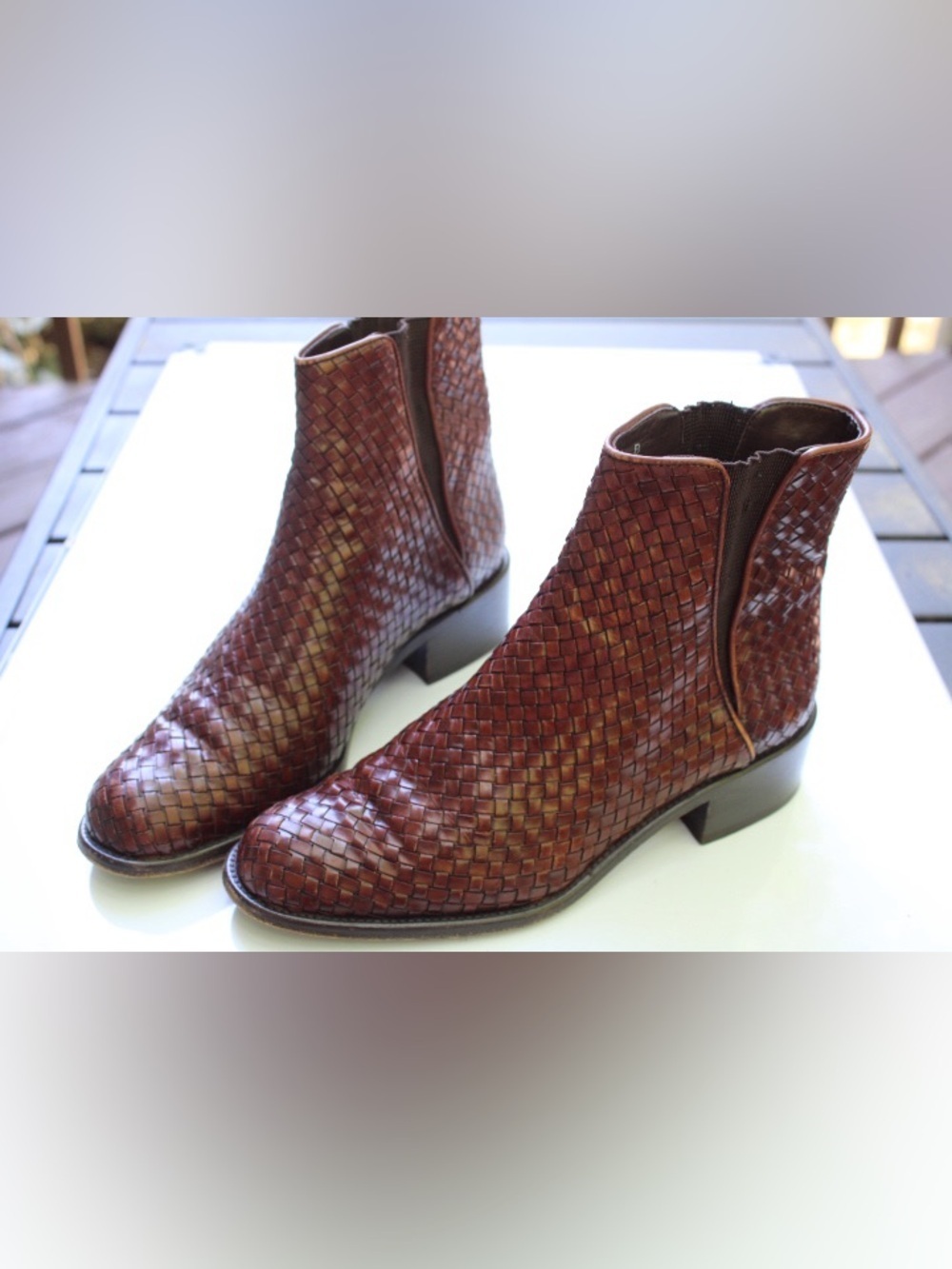 Cole Haan woven leather ankle boots